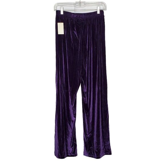 Coldwater Creek Velour Pants M Plum Purple Elastic Waist - Picture 2 of 6
